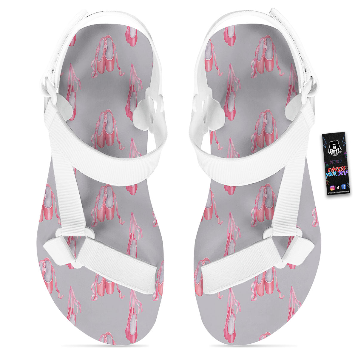 Pink Ballet Shoes Print Pattern White Open Toe Sandals-grizzshop