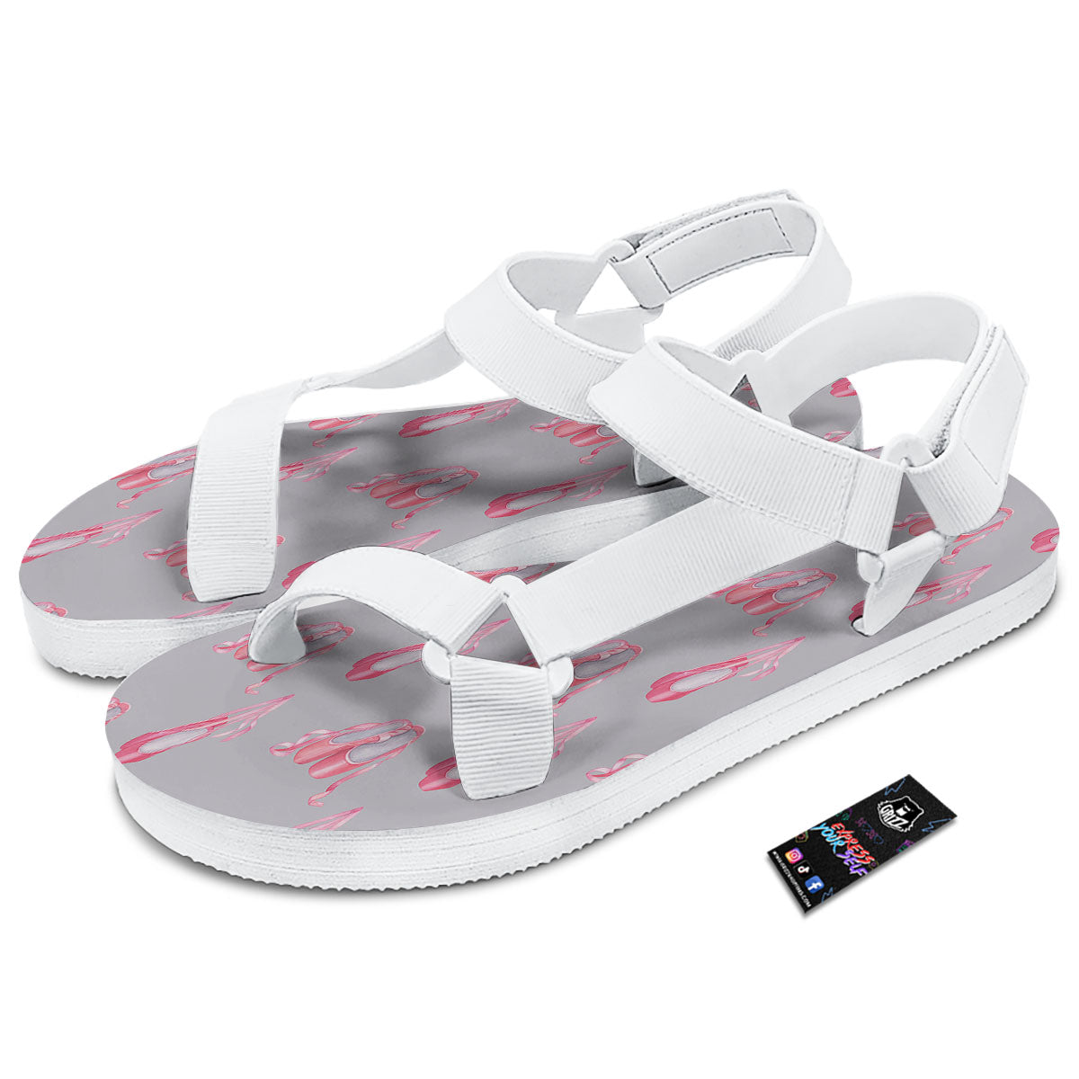 Pink Ballet Shoes Print Pattern White Open Toe Sandals-grizzshop
