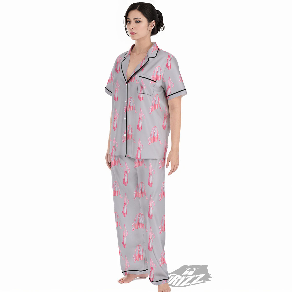 Pink Ballet Shoes Print Pattern Women's Pajamas Set-grizzshop
