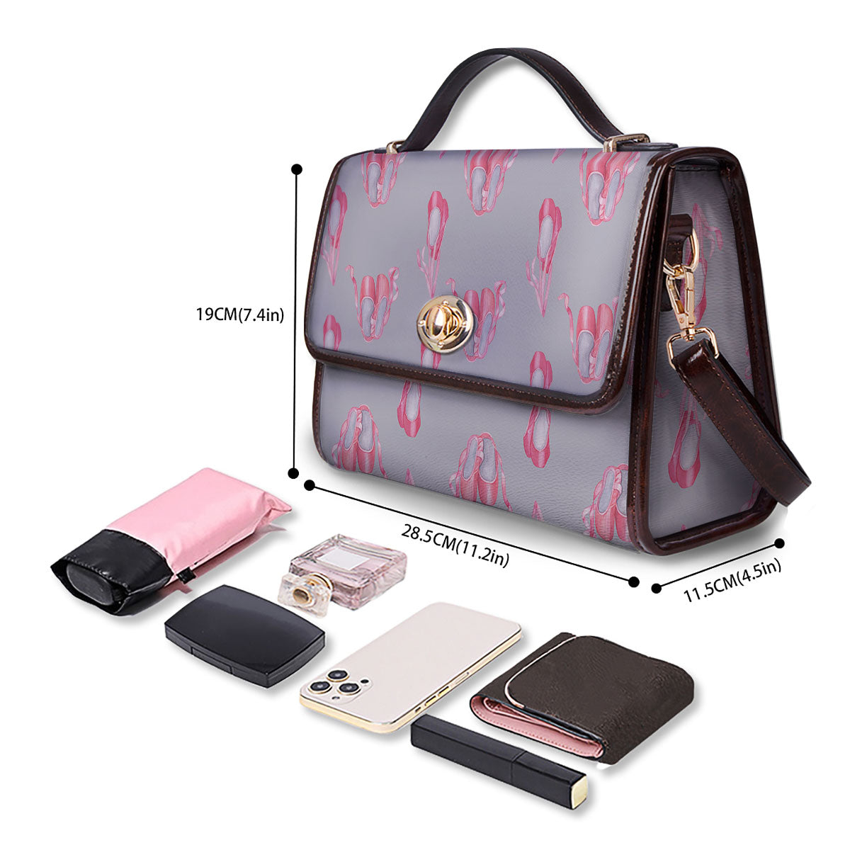 Pink Ballet Shoes Print Pattern Women's Satchel Bag-grizzshop