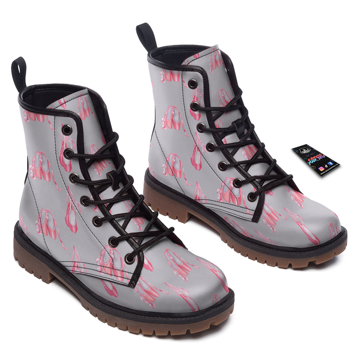 Pink Ballet Shoes Print Pattern Work Boots-grizzshop