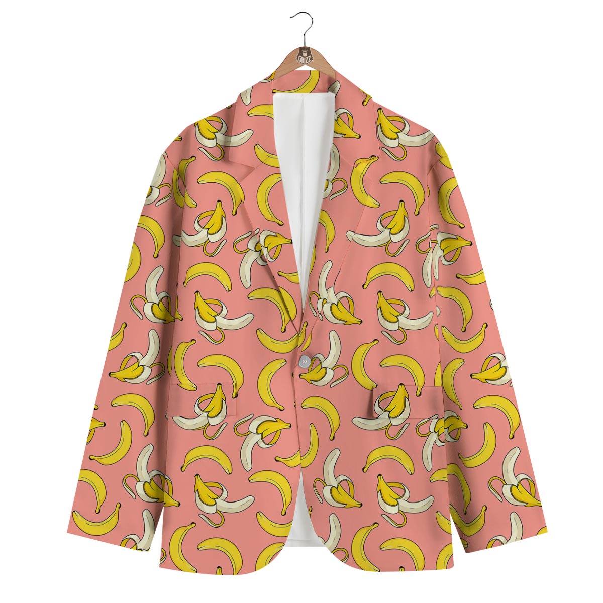 Pink Banana Pattern Print Men's Blazer-grizzshop