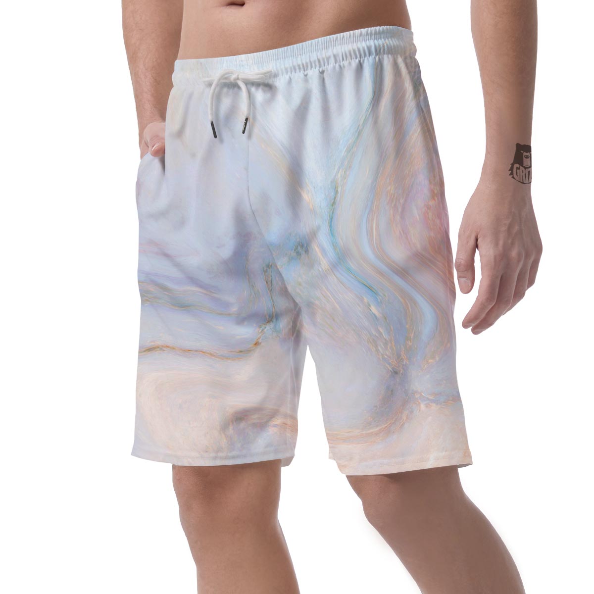 Pink Beige Marble Men's Shorts-grizzshop