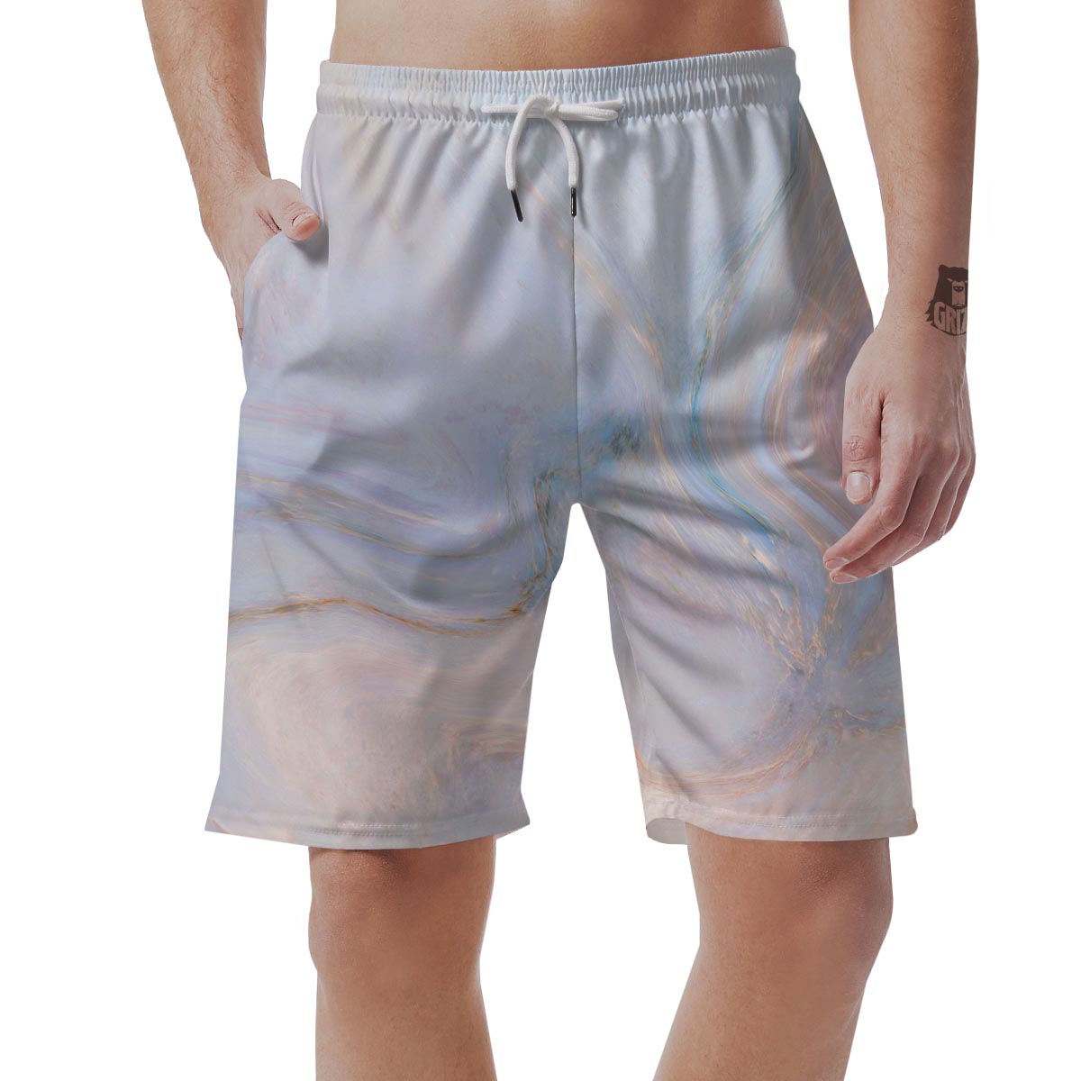 Pink Beige Marble Men's Shorts-grizzshop