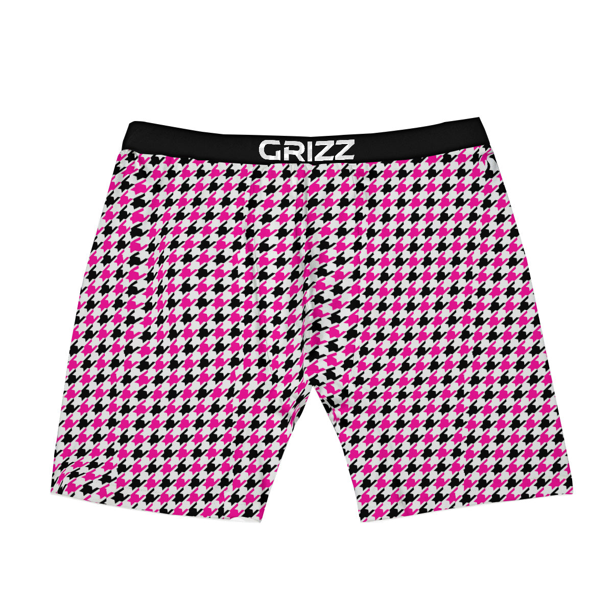 Pink Blac And White Houndstooth Print Boxer Briefs-grizzshop