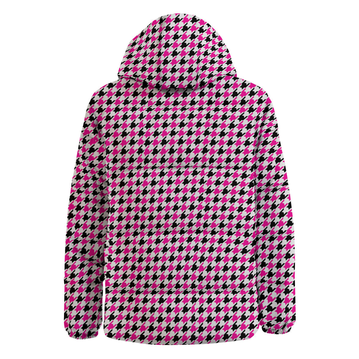 Pink Blac And White Houndstooth Print Down Jacket-grizzshop
