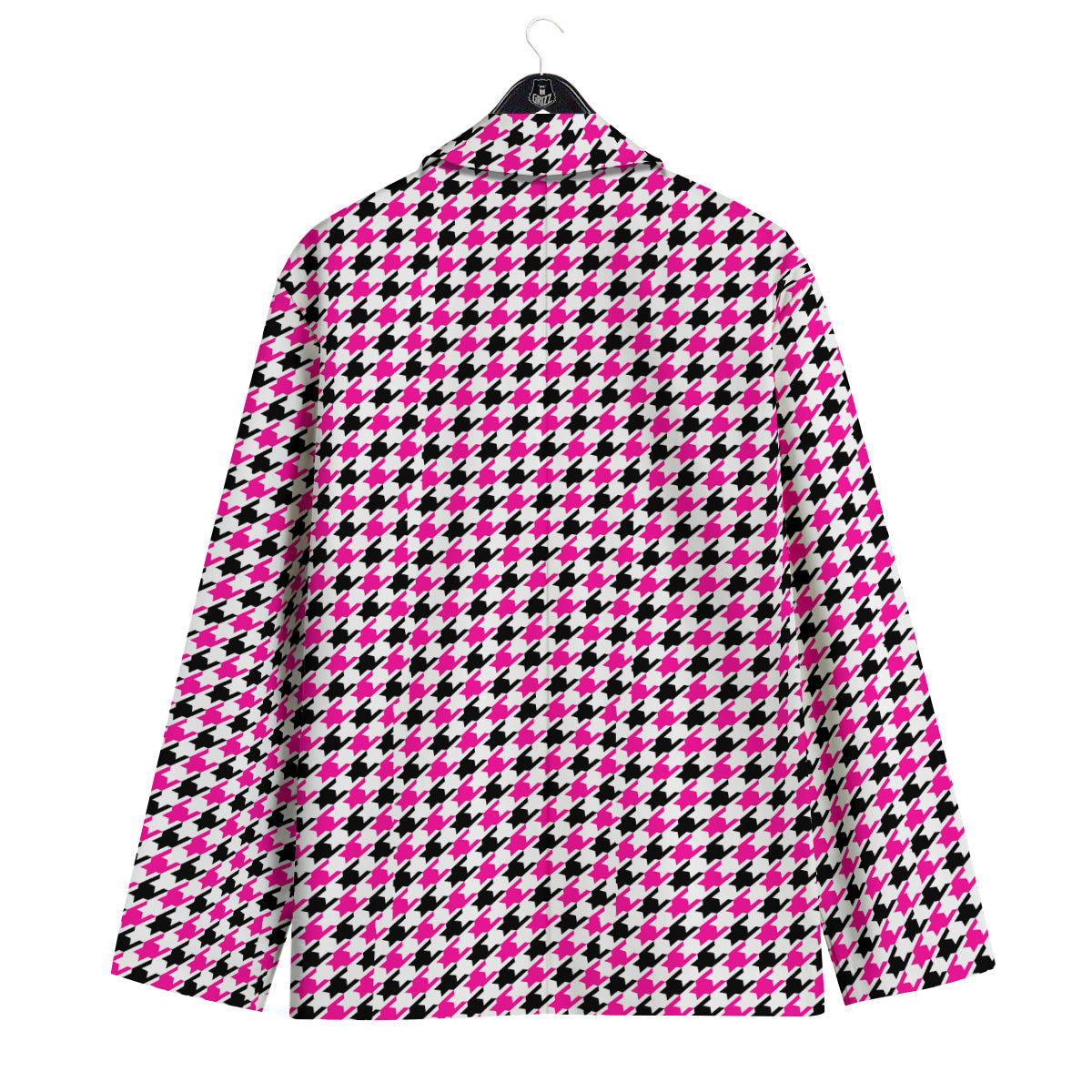 Pink Blac And White Houndstooth Print Men's Sport Coat-grizzshop