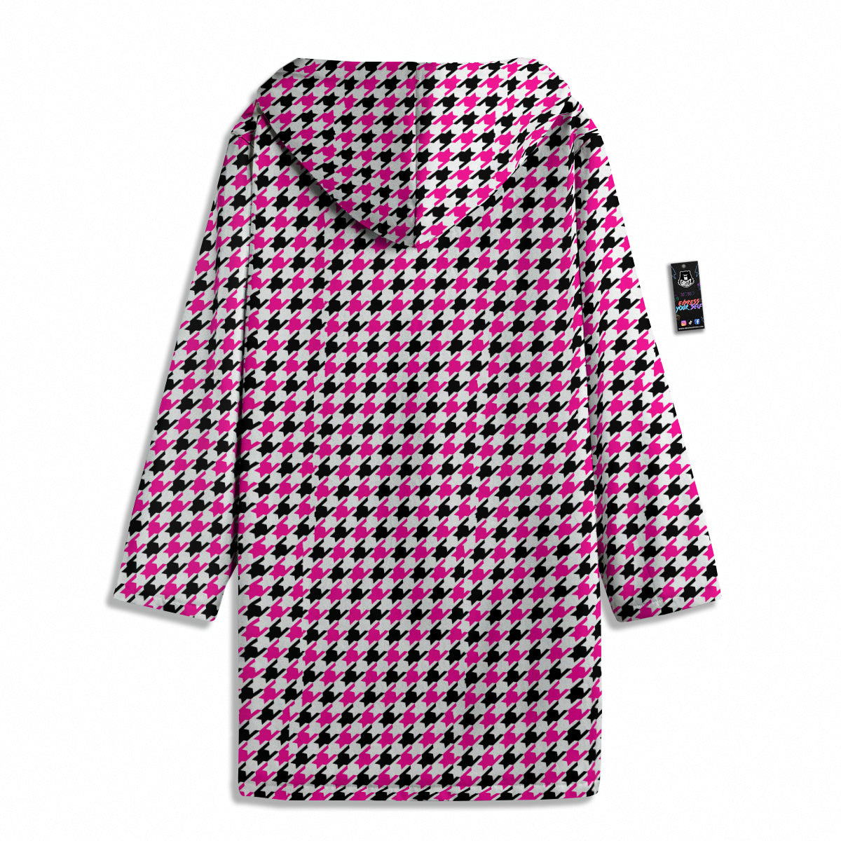 Pink Blac And White Houndstooth Print Men's Windbreaker Jacket-grizzshop