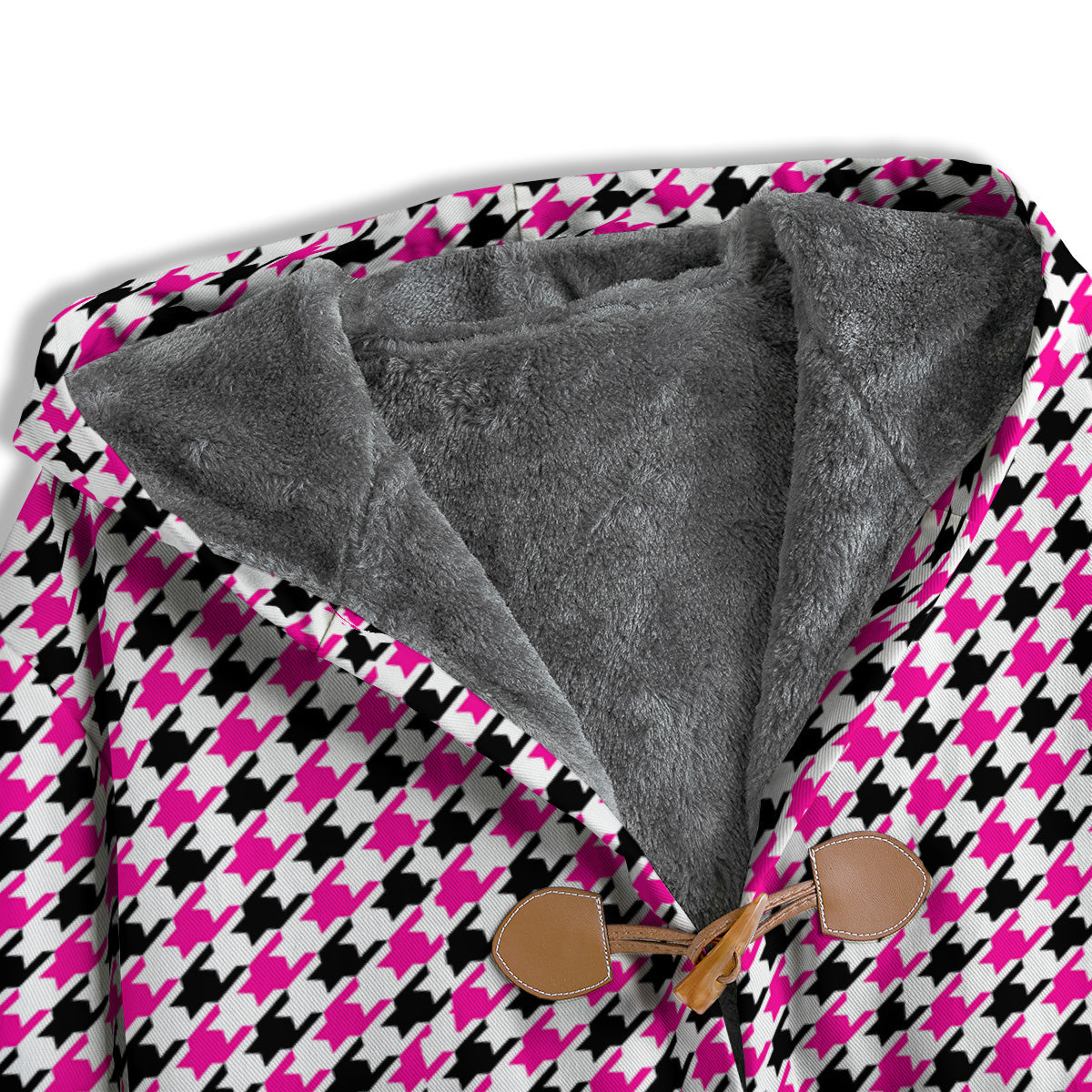 Pink Blac And White Houndstooth Print Men's Windbreaker Jacket-grizzshop