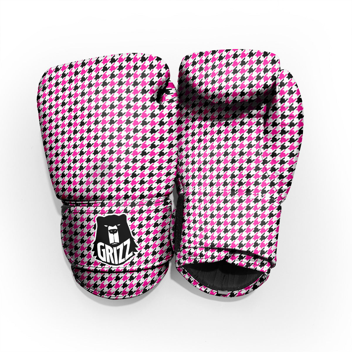 Pink Blac And White Houndstooth Print Pro Boxing Glove