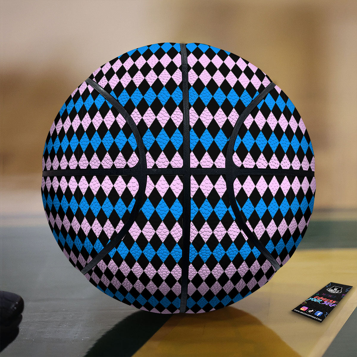 Pink Black And Blue Argyle Print Pattern Basketball
