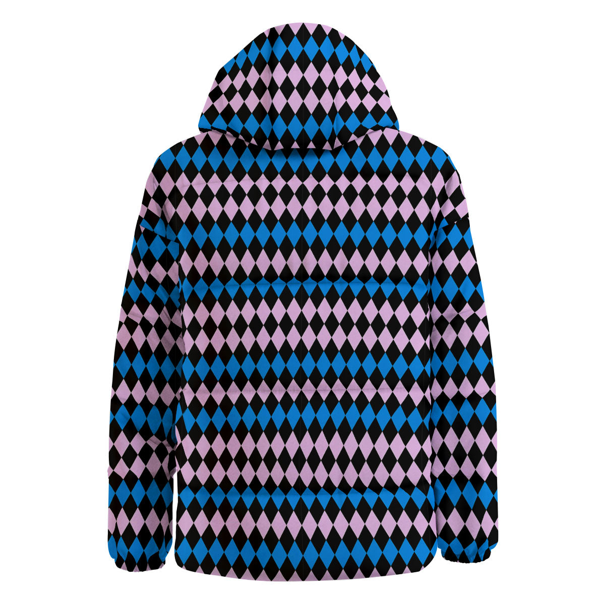 Pink Black And Blue Argyle Print Pattern Down Jacket-grizzshop