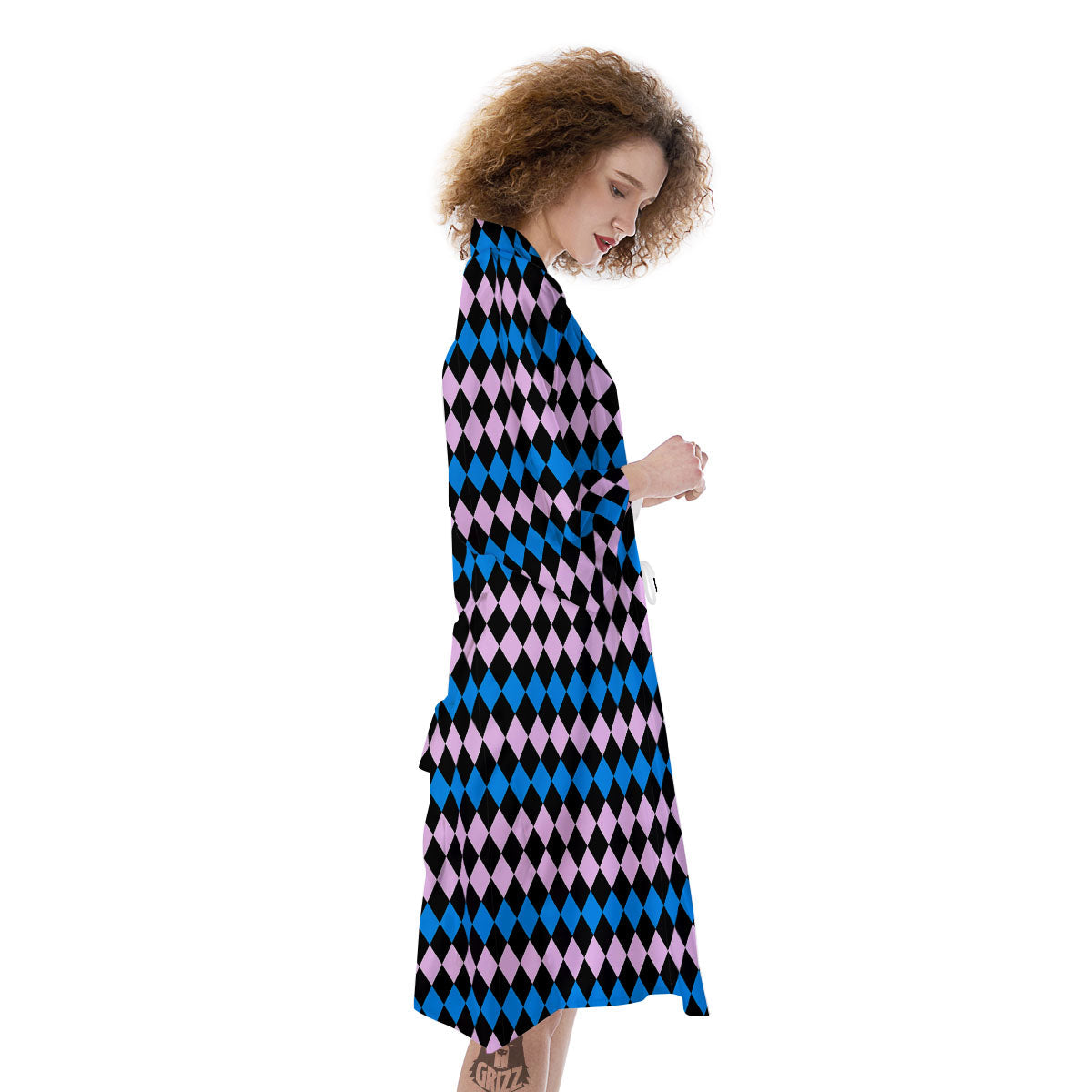 Pink Black And Blue Argyle Print Pattern Kimono-grizzshop
