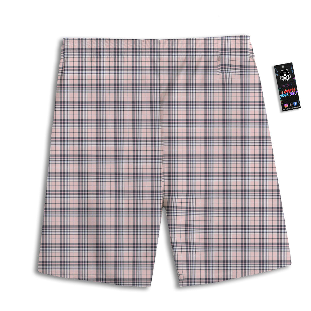 Pink Black And Blue Tartan Print Pattern Men's Athletic Shorts