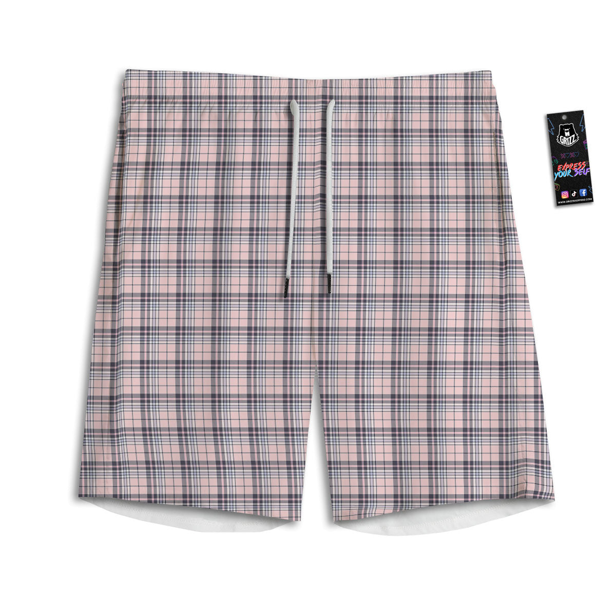 Pink Black And Blue Tartan Print Pattern Men's Athletic Shorts