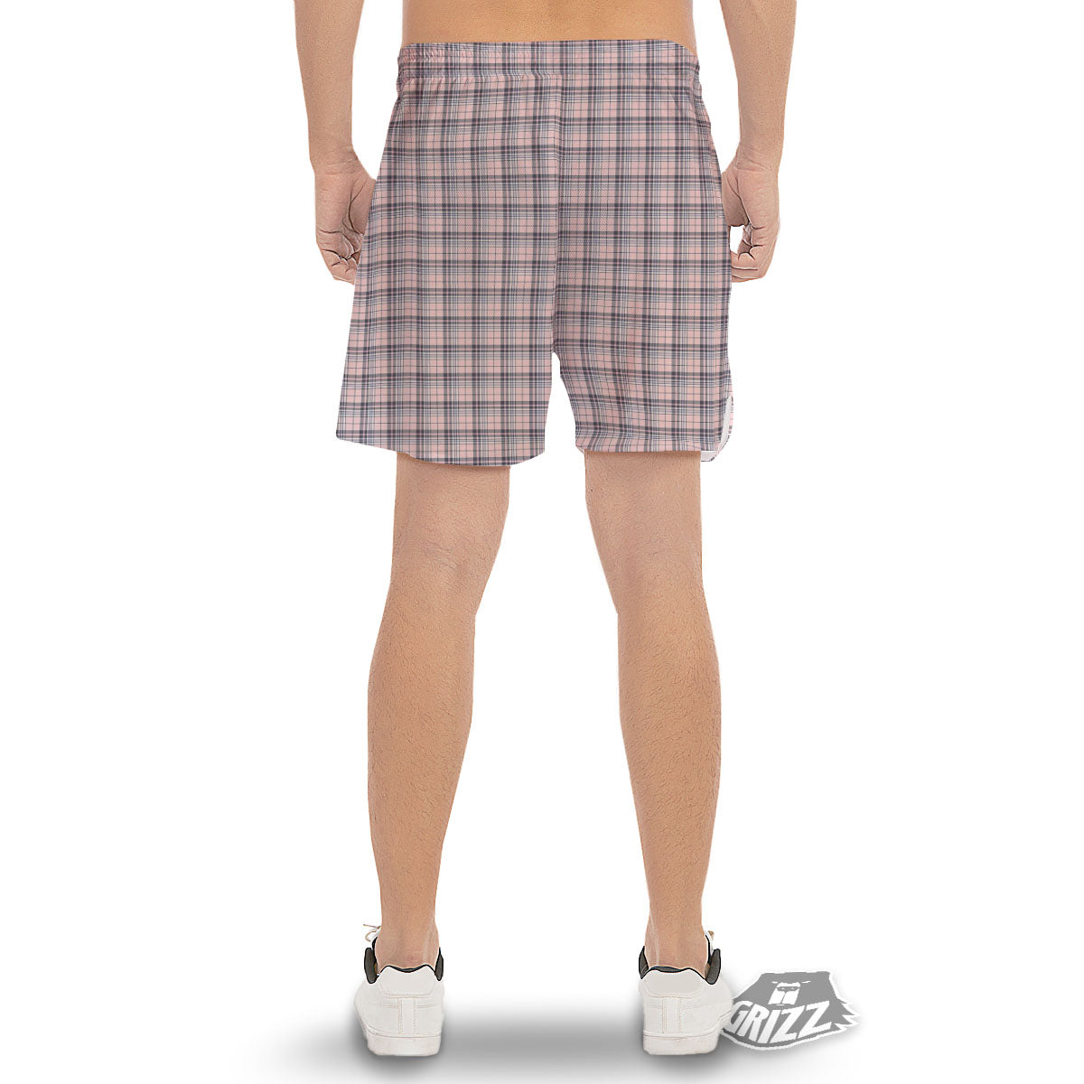 Pink Black And Blue Tartan Print Pattern Men's Gym Shorts-grizzshop