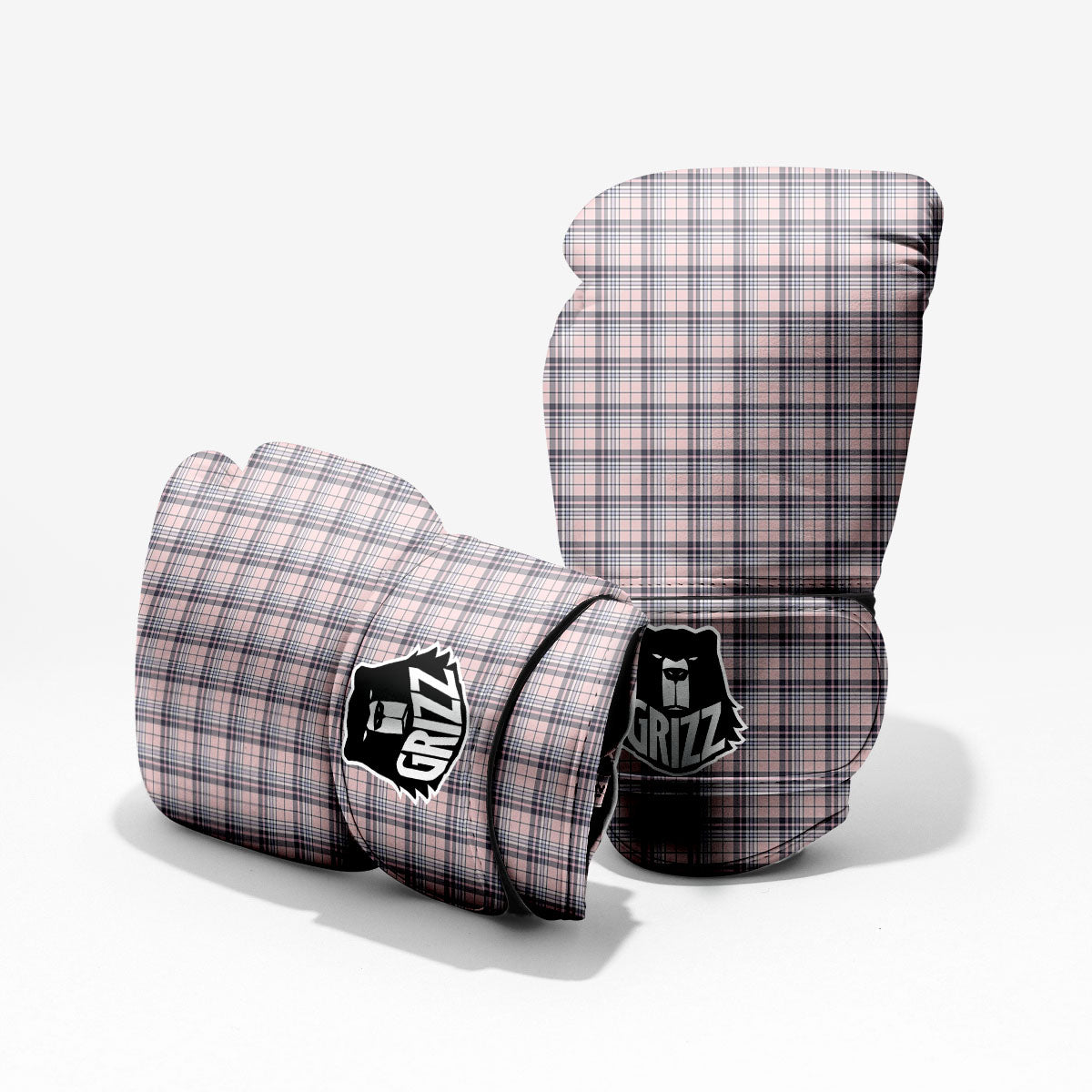 Pink Black And Blue Tartan Print Pattern Pro Boxing Glove