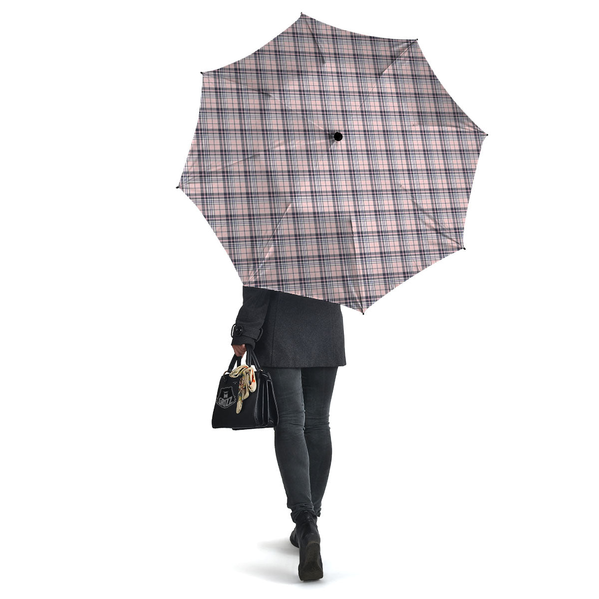Pink Black And Blue Tartan Print Pattern Umbrella-grizzshop