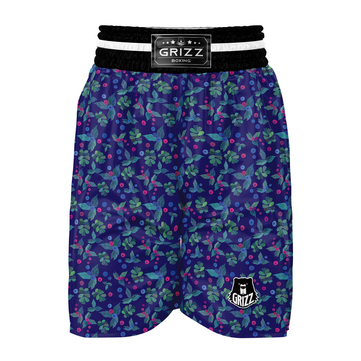 Pink Blueberry And Leaf Print Pattern Boxing Shorts-grizzshop