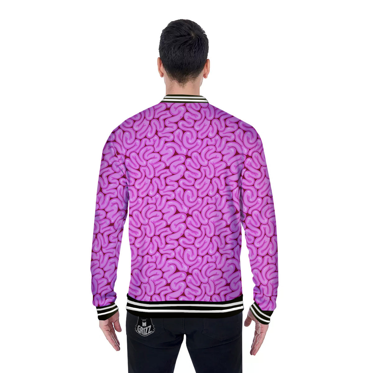 Pink Brains Cartoon Print Pattern Baseball Jacket-grizzshop