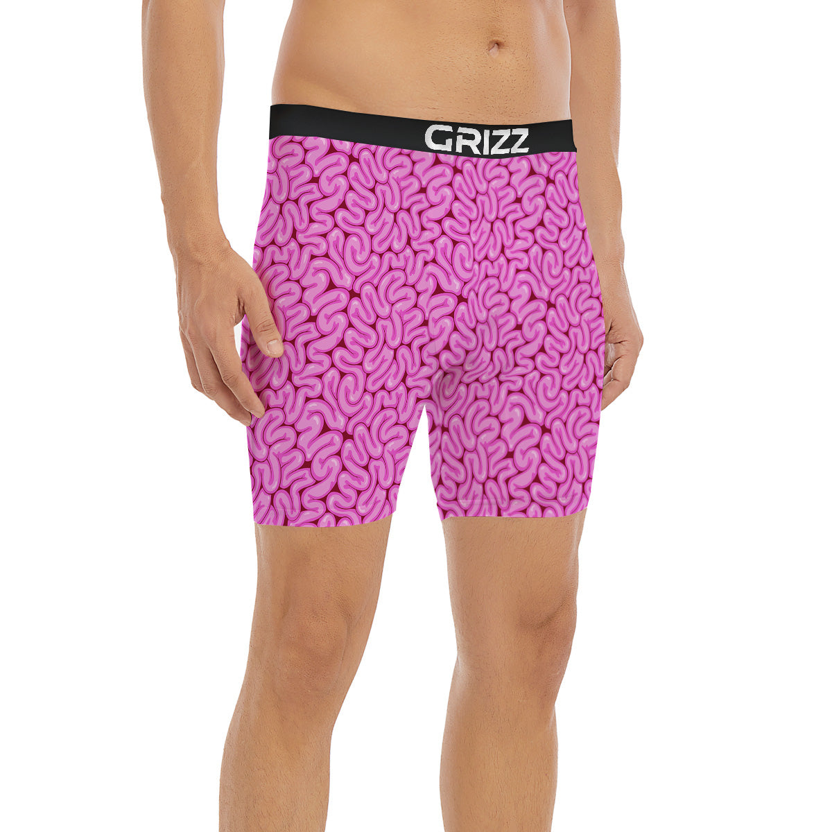 Pink Brains Cartoon Print Pattern Boxer Briefs-grizzshop