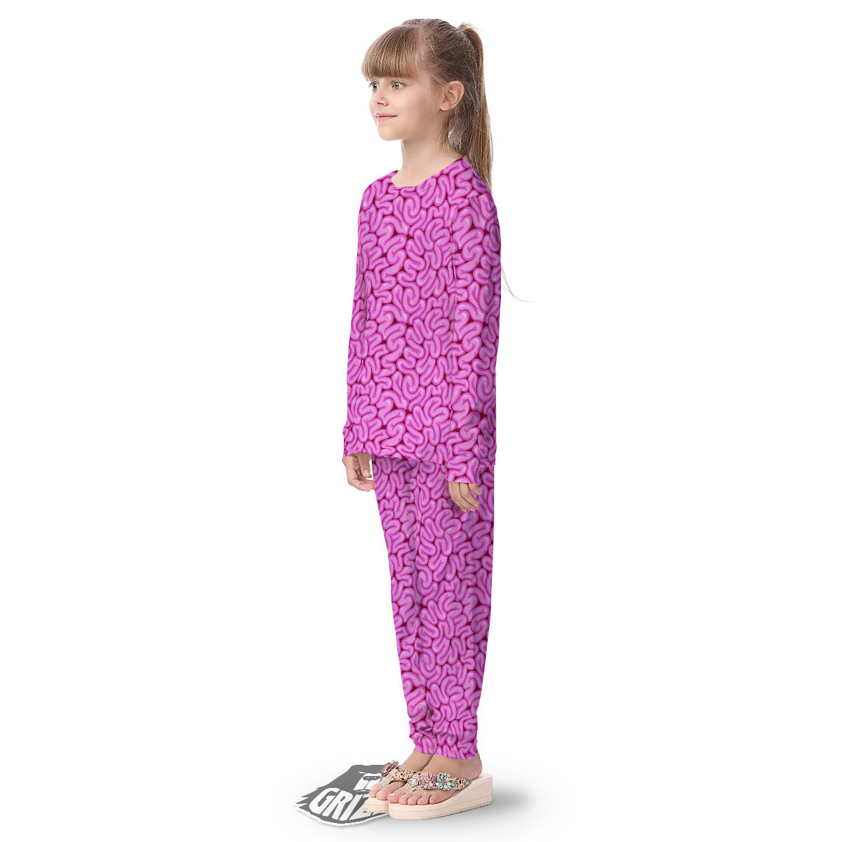 Pink Brains Cartoon Print Pattern Kid's Pajamas-grizzshop