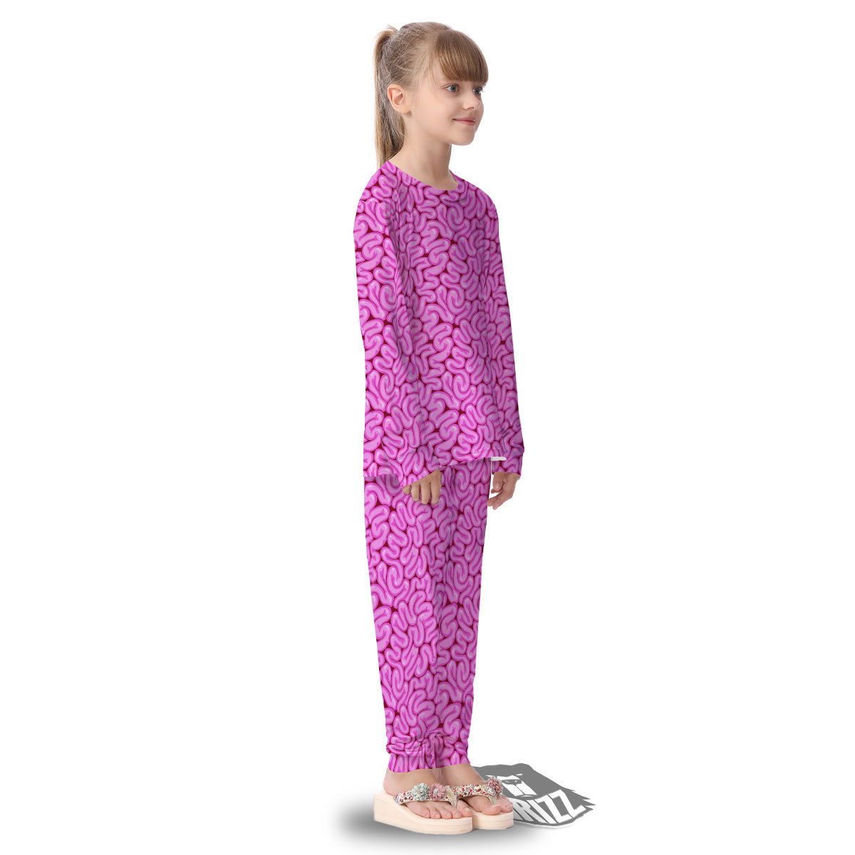 Pink Brains Cartoon Print Pattern Kid's Pajamas-grizzshop