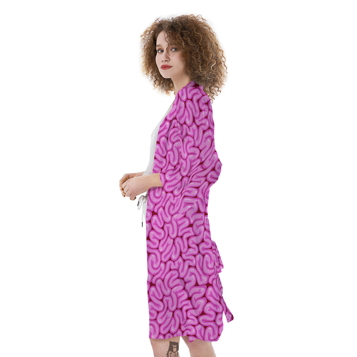 Pink Brains Cartoon Print Pattern Kimono-grizzshop