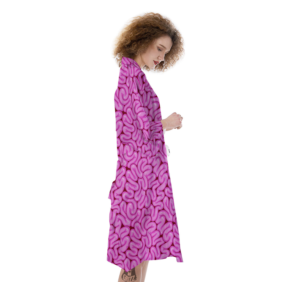 Pink Brains Cartoon Print Pattern Kimono-grizzshop