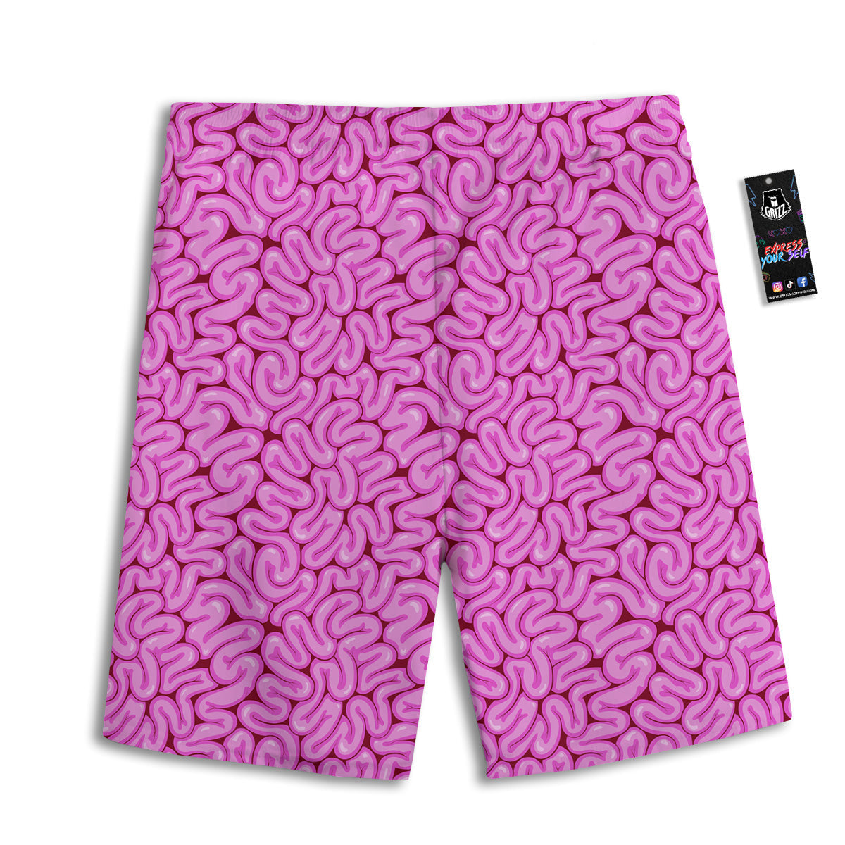Pink Brains Cartoon Print Pattern Men's Athletic Shorts