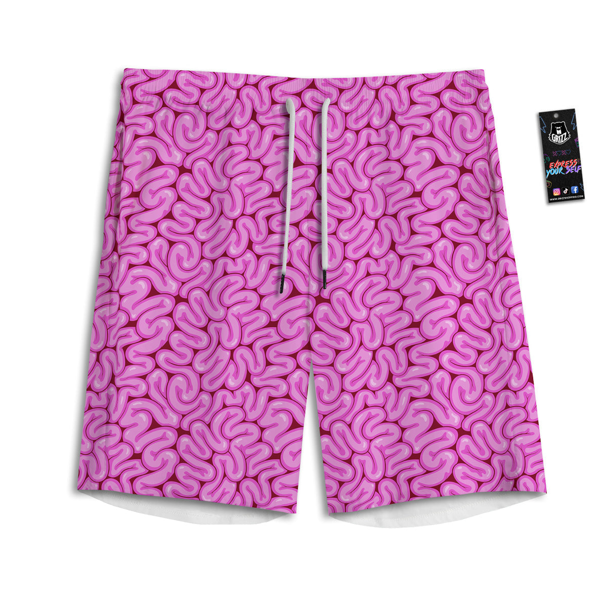 Pink Brains Cartoon Print Pattern Men's Athletic Shorts