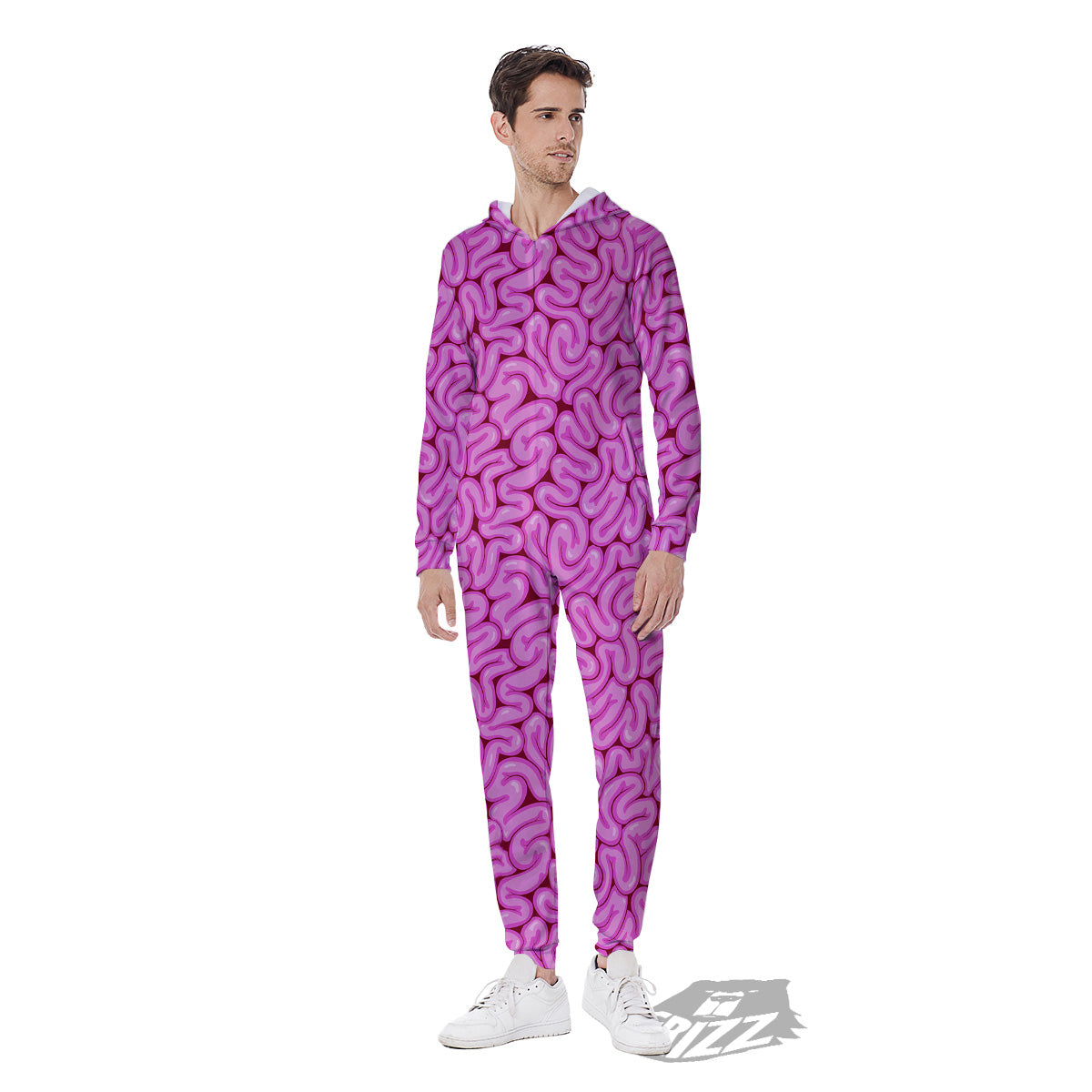 Pink Brains Cartoon Print Pattern Men's Jumpsuit-grizzshop