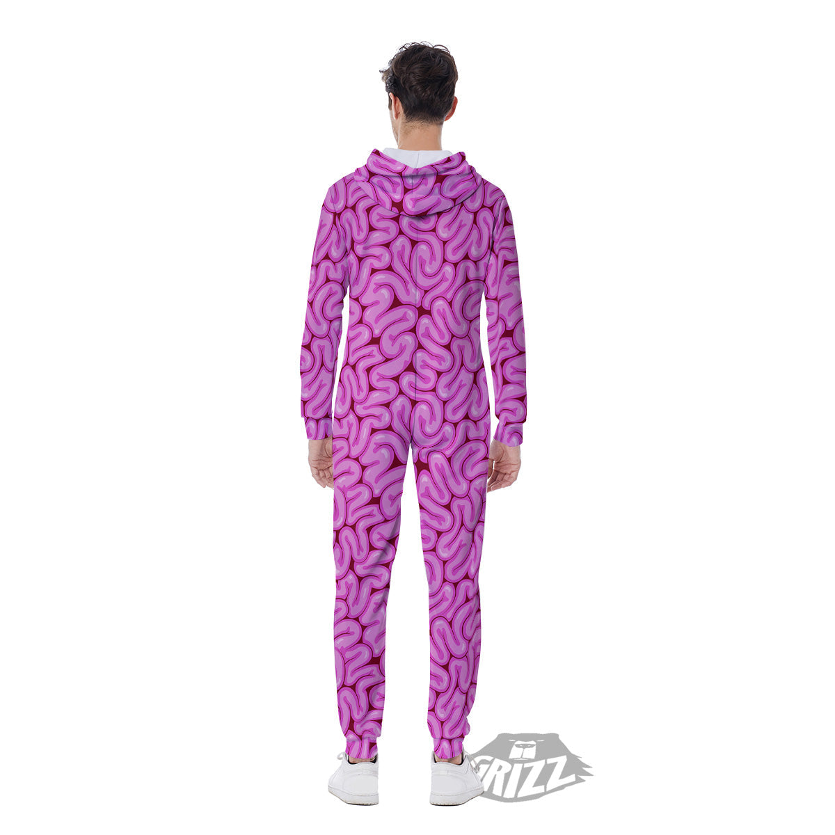 Pink Brains Cartoon Print Pattern Men's Jumpsuit-grizzshop