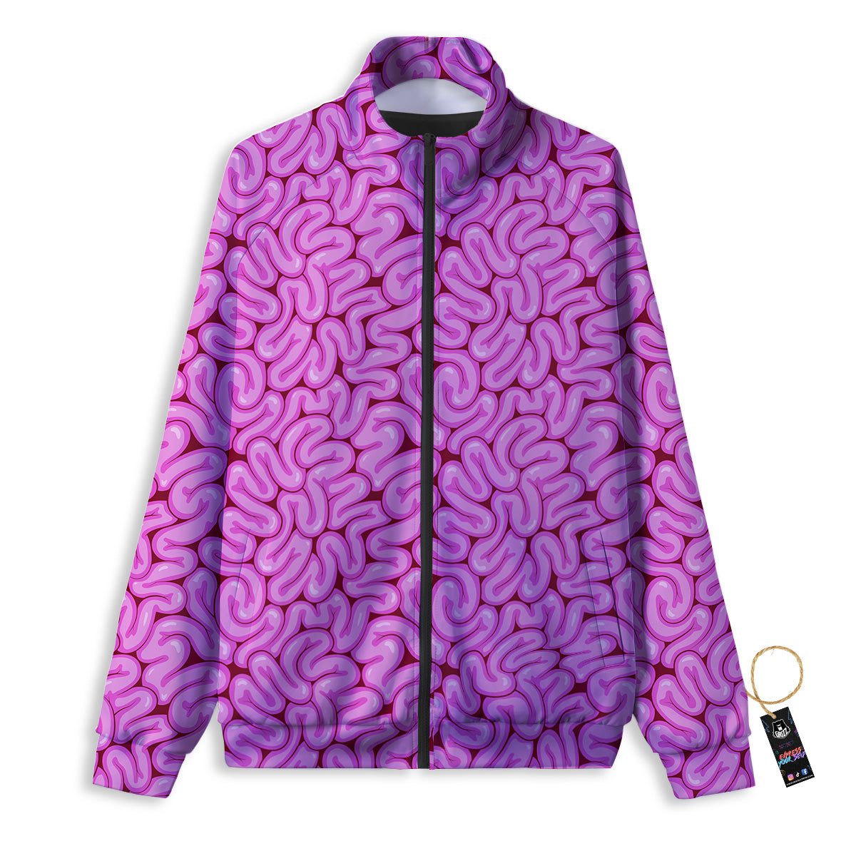 Pink Brains Cartoon Print Pattern Track Jacket-grizzshop