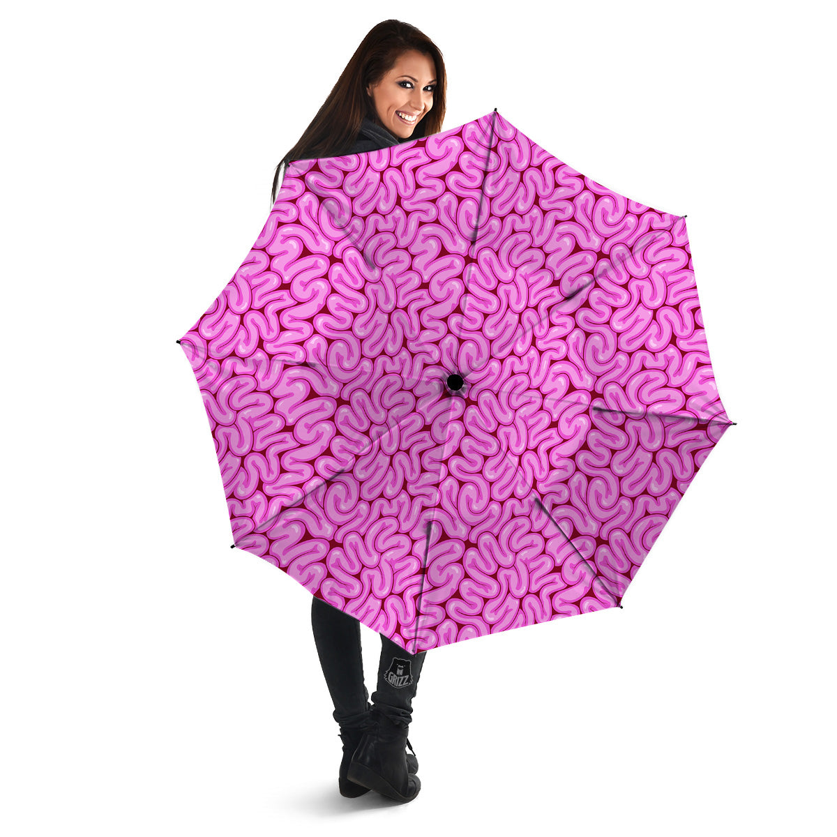 Pink Brains Cartoon Print Pattern Umbrella-grizzshop