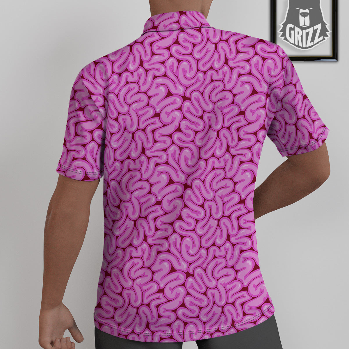 Pink Brains Cartoon Print Pattern Untucked Shirts-grizzshop