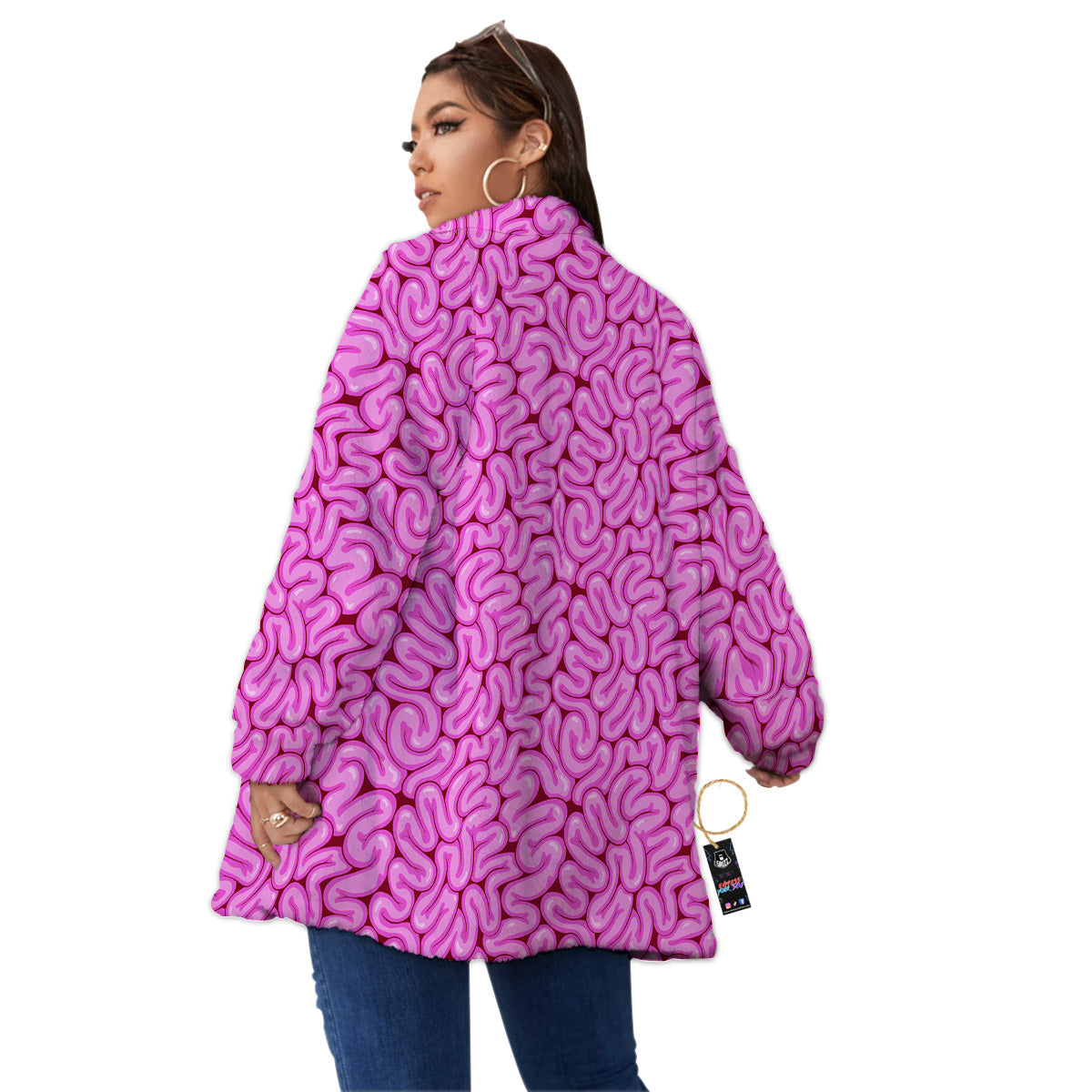 Pink Brains Cartoon Print Pattern Women's Sherpa Jacket-grizzshop