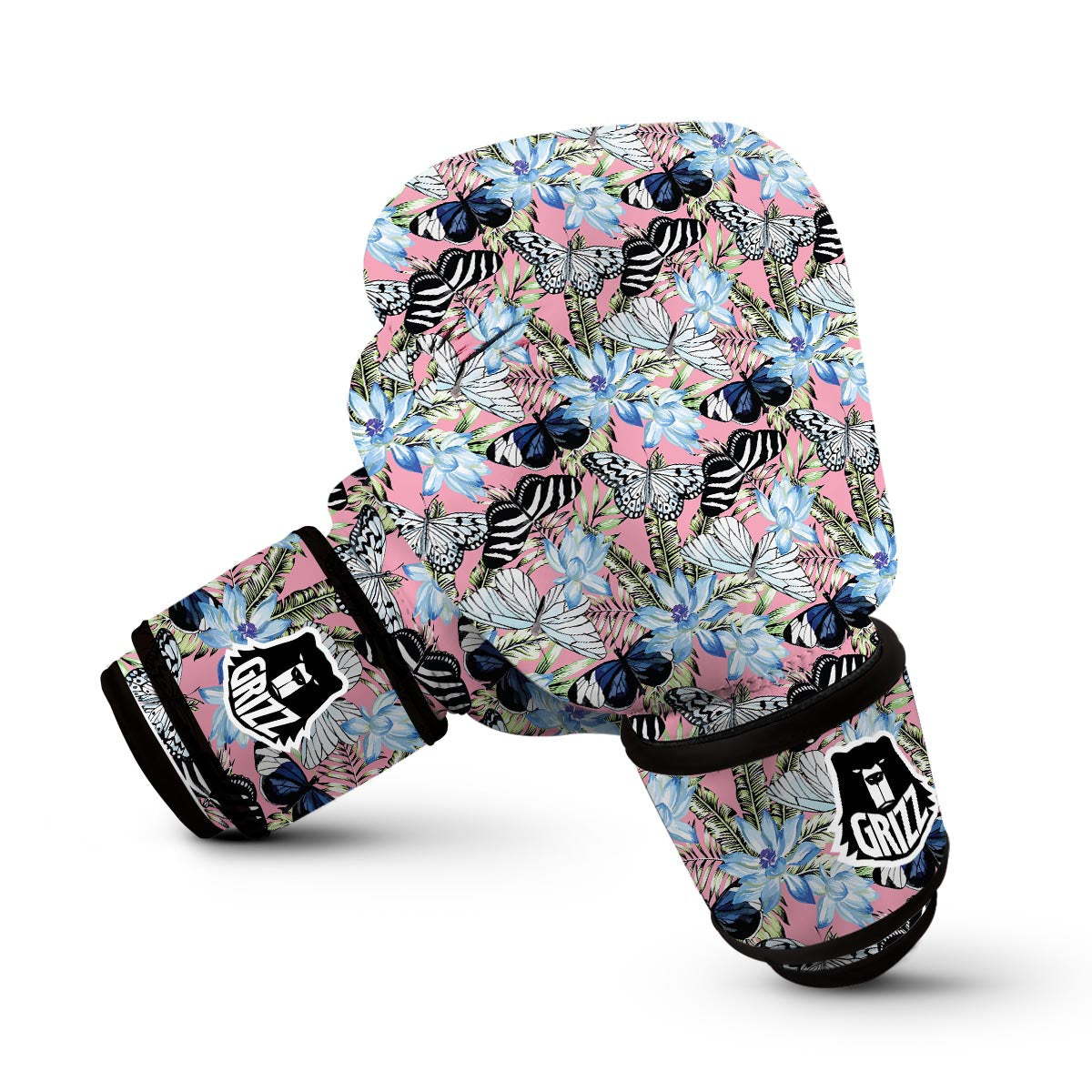 Pink Butterfly Palm Leave Boxing Gloves-grizzshop