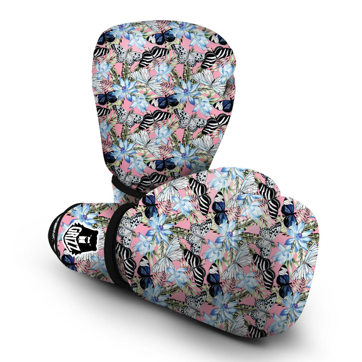 Pink Butterfly Palm Leave Boxing Gloves-grizzshop