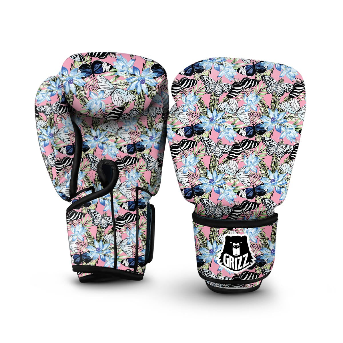 Pink Butterfly Palm Leave Boxing Gloves-grizzshop