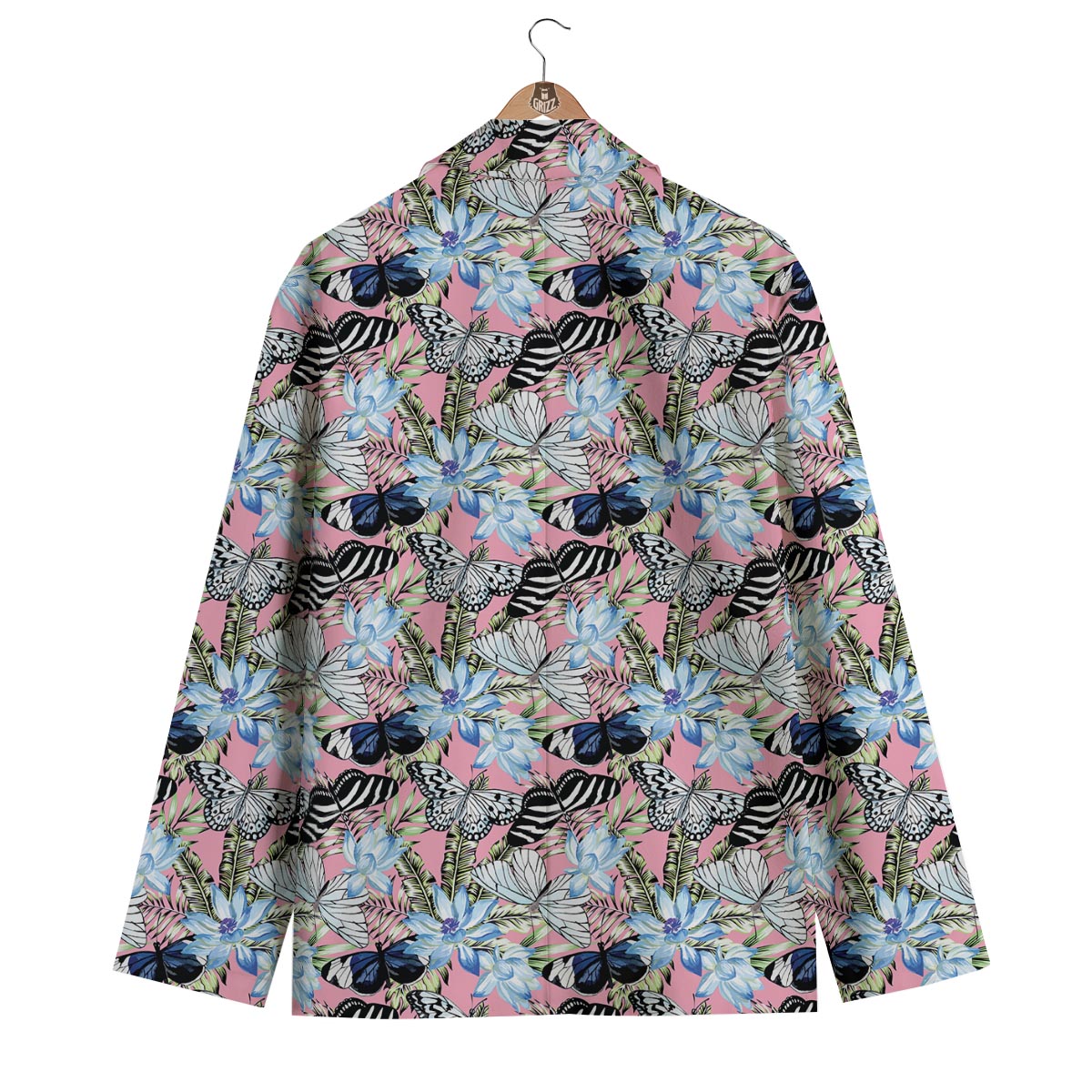 Pink Butterfly Palm Leave Men's Blazer-grizzshop