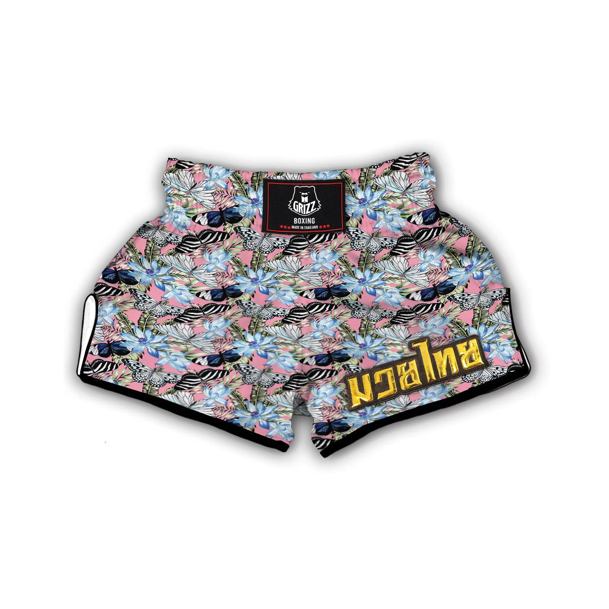 Pink Butterfly Palm Leave Muay Thai Boxing Shorts-grizzshop