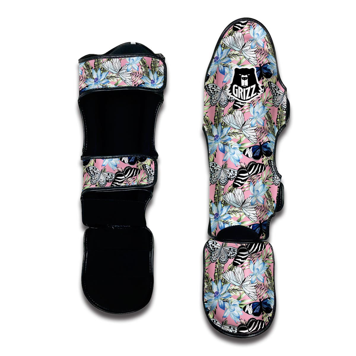 Pink Butterfly Palm Leave Muay Thai Shin Guards-grizzshop