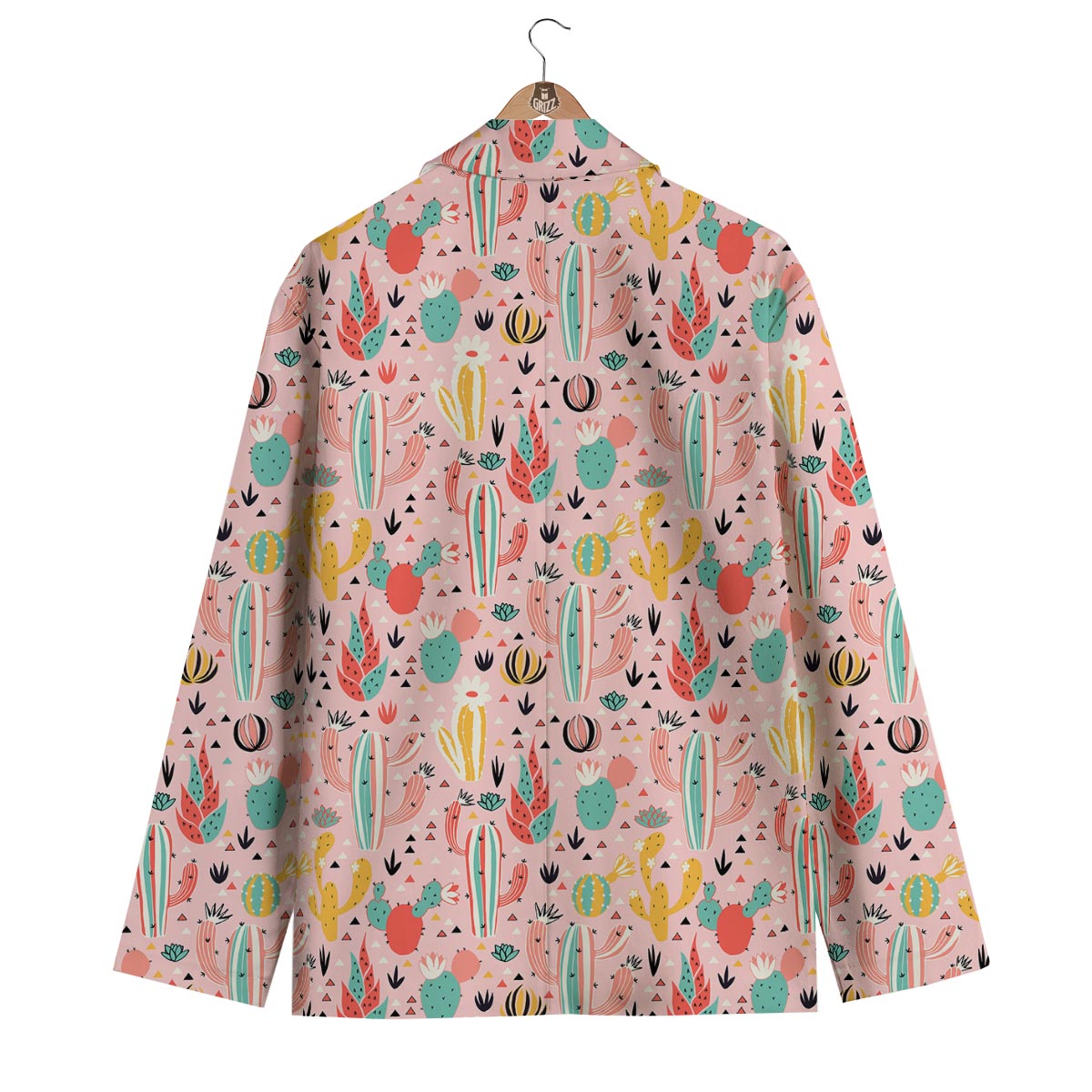 Pink Cactus Pattern Print Men's Blazer-grizzshop