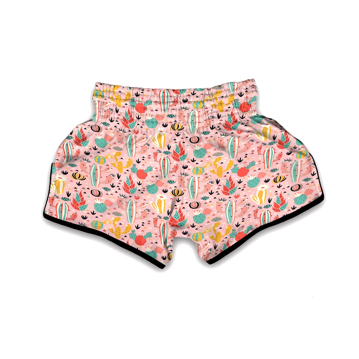 Pink Cactus Pattern Print Muay Thai Boxing Shorts-grizzshop