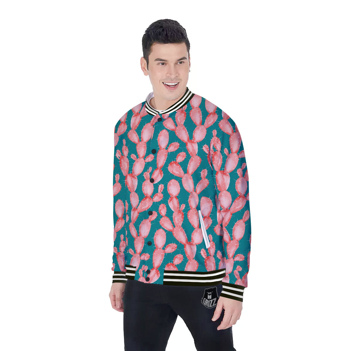 Pink Cactus Print Pattern Baseball Jacket-grizzshop