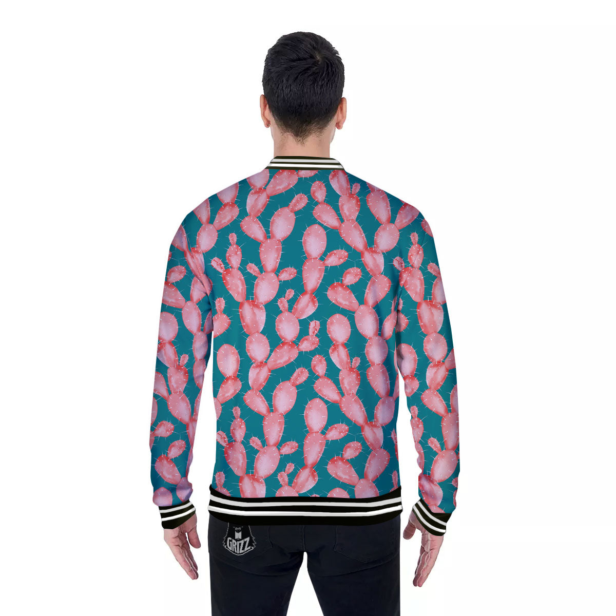Pink Cactus Print Pattern Baseball Jacket-grizzshop