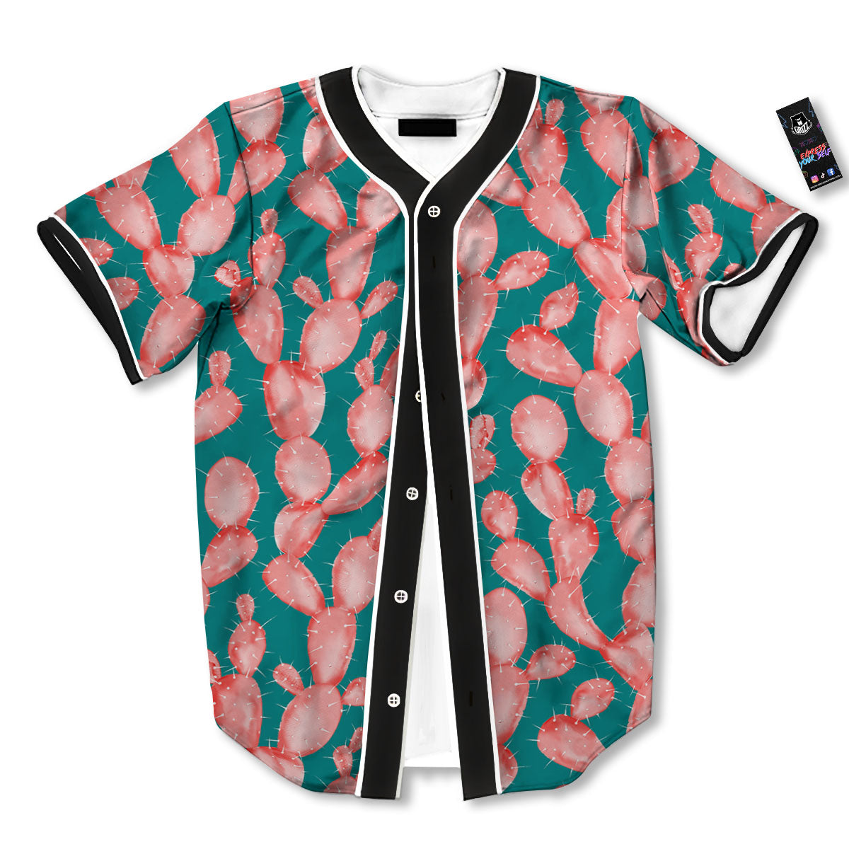 Pink Cactus Print Pattern Baseball Jersey-grizzshop