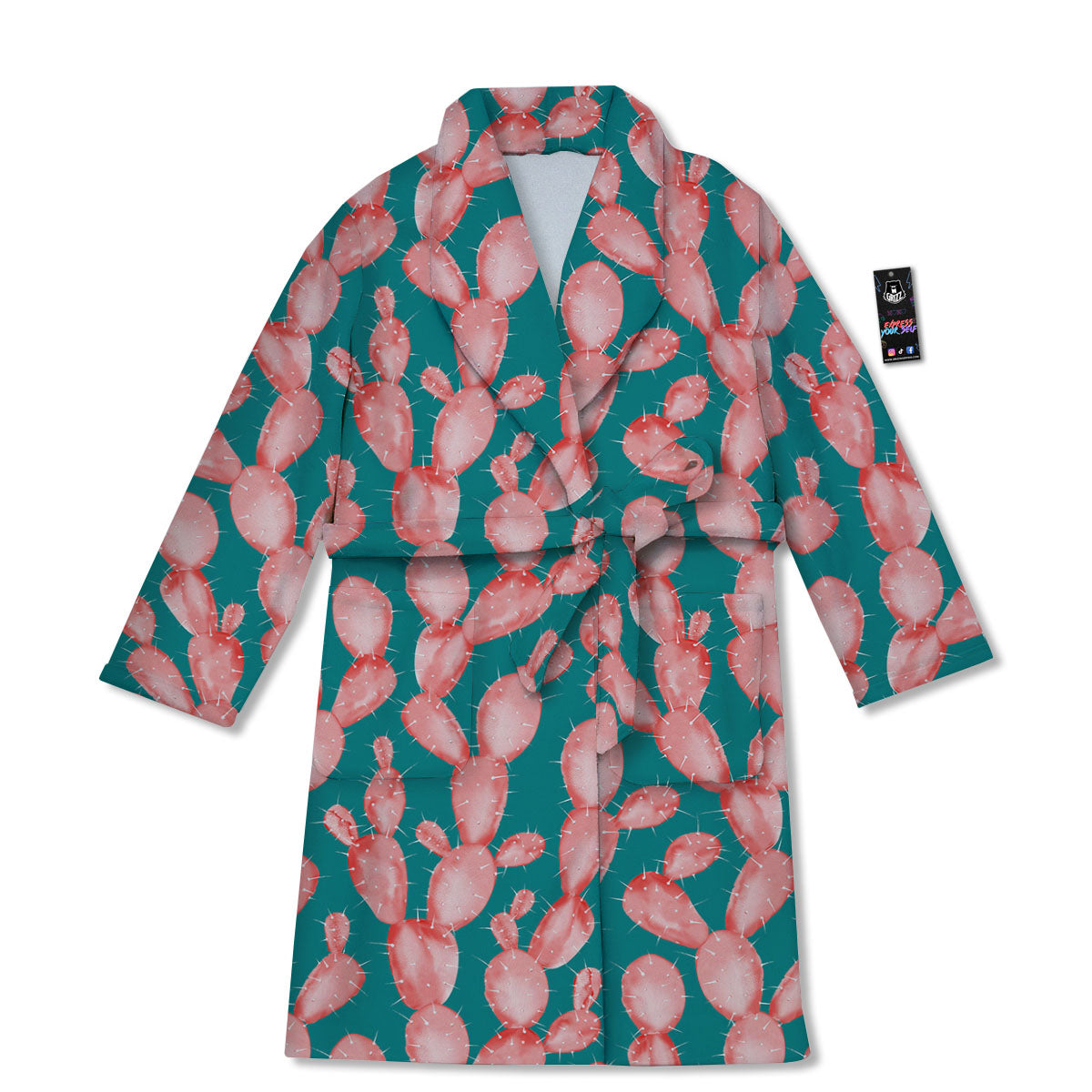 Pink Cactus Print Pattern Bathrobe-grizzshop