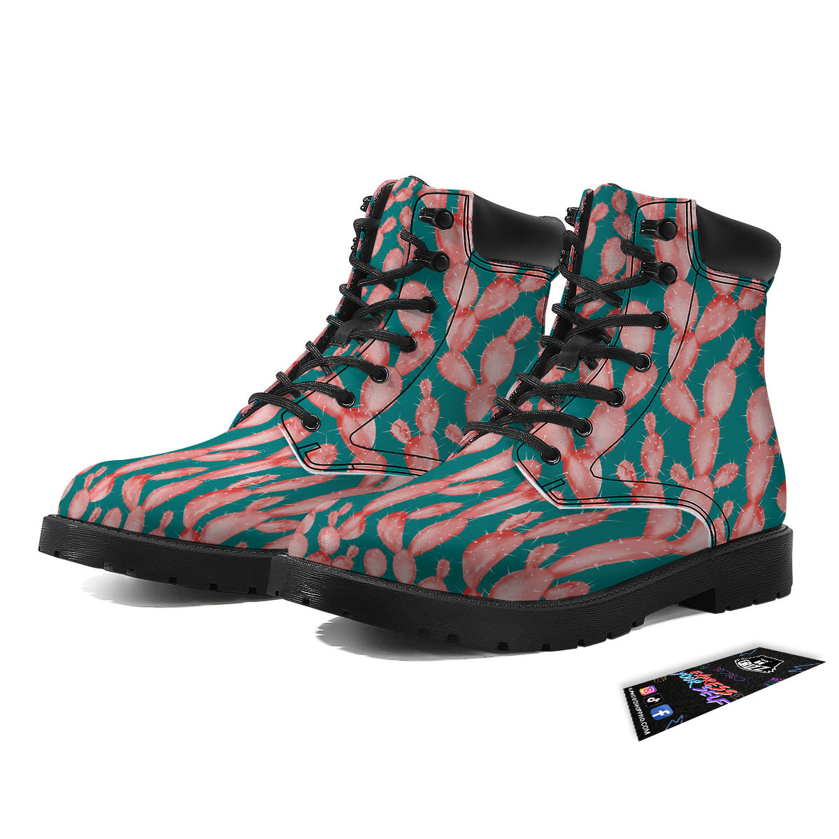 Pink Cactus Print Pattern Boots-grizzshop